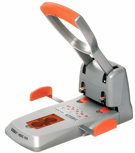 Rapid 23000600 HDC150 Heavy Duty Hole Punch, Guide Bar with Format Markings, Metal, Silver/Orange, 150 Sheets