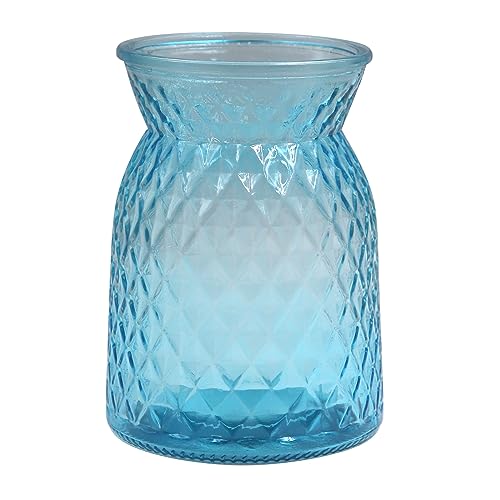 OFFIDIX Vase de fleurs en verre texturé en treillis moderne conique pour table, décoration d'intérieur, bureau, mariage, salon (bleu)