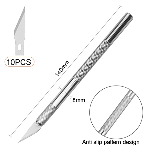 Miniatura 6 de Cutter Manualidades Precision, Cutter Modelismo Profesional De Acero Inoxidable Con 10 Cuchillas De Recambio, Cuchillo Artesanal Para Cortar Y Tallar