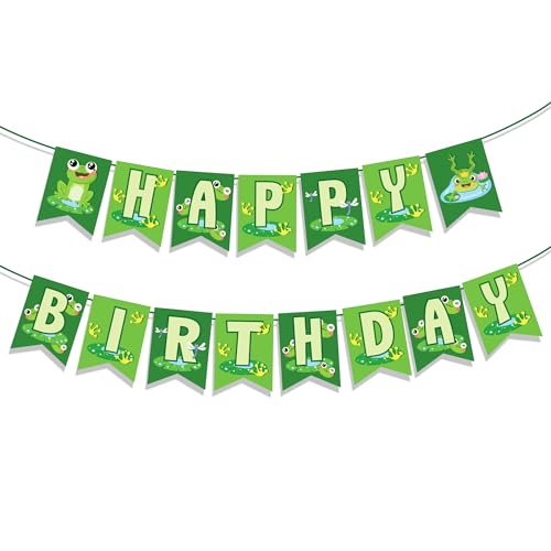 Frog Birthday Banners Frog Happy Birthday Banner Frogs Party Banner Frogs Themed Birthday Decorations for Green Baby Shower Decor