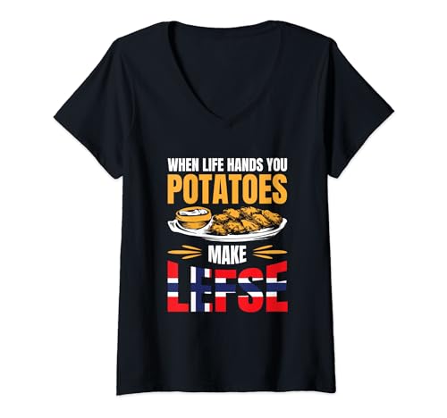 Make Lefse Funny Norwegian Food Foodie Norway Flag Flatbread V-Neck T-Shirt