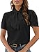 Rooscier Women's Bow Tie Knot Mock Neck Short Sleeve Elegant Workwear Blouse Shirt Top Black Large