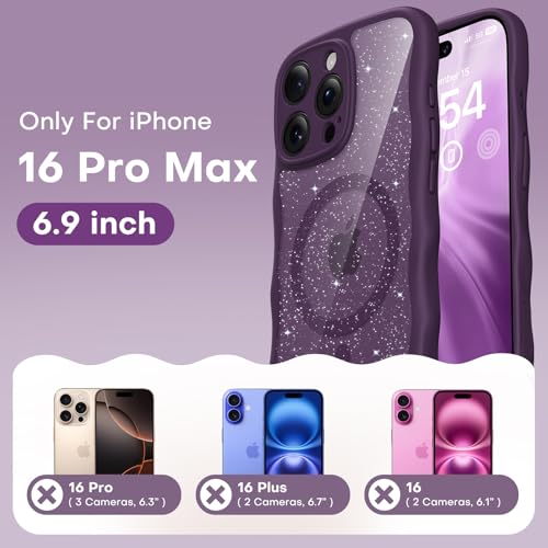 Coque ondulée iPhone 16 Pro Max antichoc à cadre bouclé et paillettes