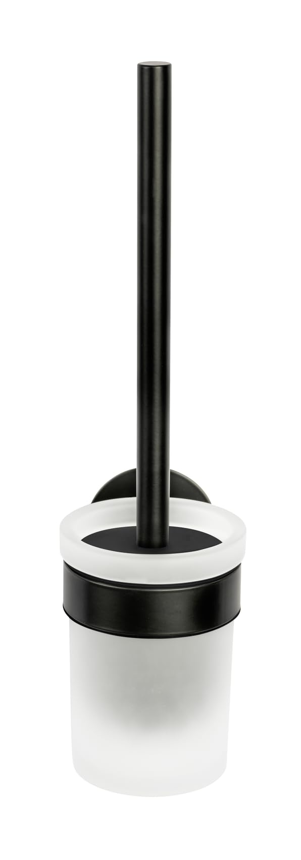 Schöner Wohnen Kollektion WC-Garnitur Mod. Meleto Edelstahl rostfrei matt Schwarze Halterung satiniertes Glas Bürstenkopf flexibel Maße 9,5 cm x 36 cm x 12,5 cm Farbe Schwarz