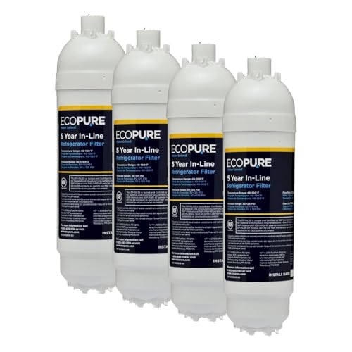 Image of EcoPure EPINL30 5-Year In-Line Refrigerator Water Filter, Universal Fit for Most Fridges, Ice Makers, RVs & Boats, Reduces Chlorine Taste & Odor - Easy DIY Install with 1 /4 inch Fittings (Pack of 4)