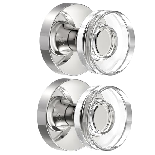 naubea 2 Pack Brushed Nickel Door Knobs Glass Door Knob Dummy Door Knobs Interior Crystal Dummy Door Handle for Hall and Closet