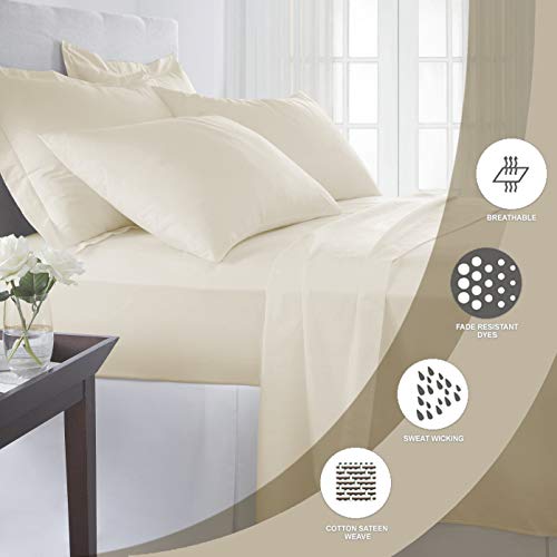 1000 Thread Count Ivory 6 Piece King Sheet Set with 2 Extra Pillow Cases, 100% Long Staple Cotton Smooth Sateen Weave Bed Sheets with Deep Pockets, 6 pc Cotton Sheets King Birch Ivory - Thumbnail 3