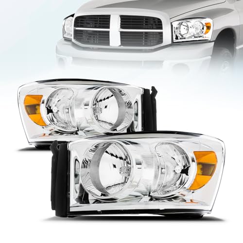 QLLUYTR Front Headlight Assembly for 2006-2008 DODGE RAM 1500/2006-2009 DODGE RAM 2500 3500 Pickup - Replacement Headlamp Front Bumper Lights