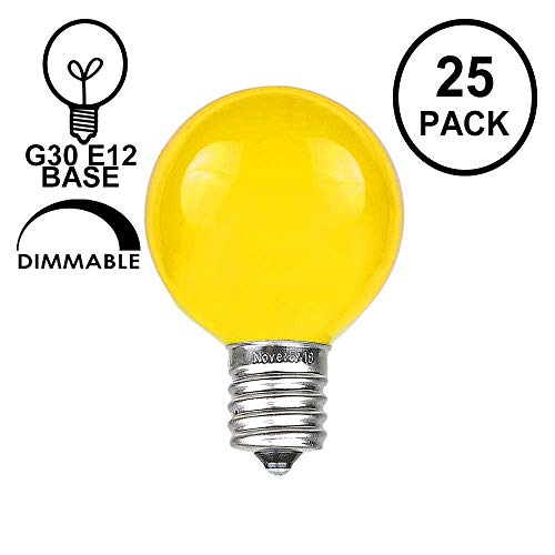 Novelty Lights Incandescent G30 Globe Replacement Bulbs - Outdoor Individual Bulbs For Events, Holiday Parties, Patios, And More - C7/E12 Candelabra Base, 5 Watt Lights (Yellow, 25 Pack) #TOP1