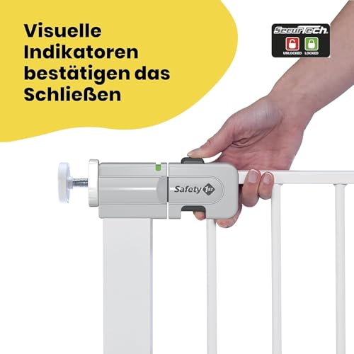 Safety 1st SecureTech Metal Gate, Treppenschutzgitter ohne Bohren, 73–80 cm (bis 136 cm erweiterbar), Leicht Schließbares Türschutzgitter, mit Einer Hand Öffnen, Kein Bohren, Zweifachsicherung, Weiß
