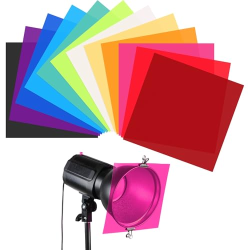 Barydat 12 Pcs Colored Gel Light Filter Transparent Color Film Overlays Correction Lighting Filters for Christmas Landscape LED Light Reading Photo Studio Headlight Film (Colorful,12 x 12)
