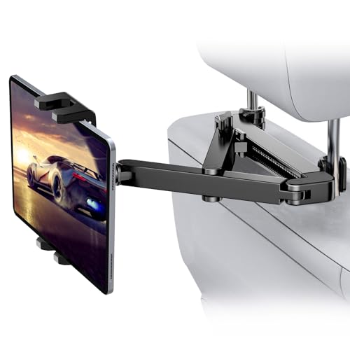 Support de tablette pour appuie-tête de voiture [Bras d'extension triangulaire 3 en 1] Support de tablette pour siège arrière de voiture pour enfants, iPad pour tablettes et téléphones de 11,9 à 37,1