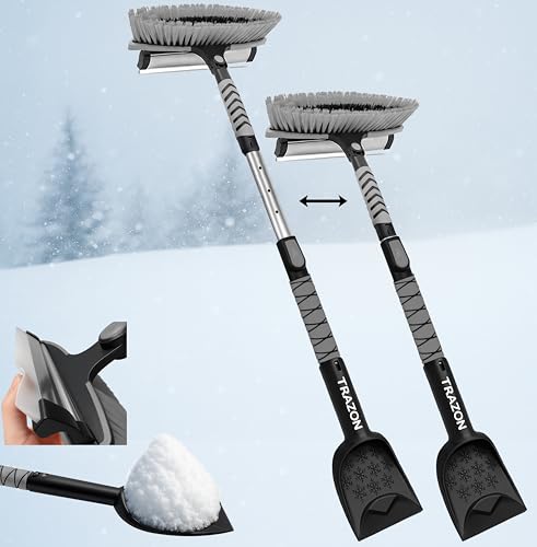 Trazon 42.4' Extendable Snow Brush & Mini Snow Shovel/Ice Scraper for Car Windshield with Foam Grip...