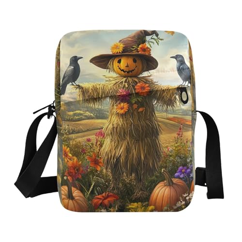 Crossbody Bag Thanksgiving Fall Scarecrow Pumpkin Farm Messenger Bag for Women Men Purse Shoulder Bag Satchel Bag with Adjustable Strap 202b6387
