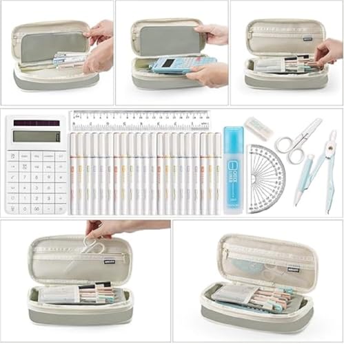 Image of EASTHILL Big Capacity Pencil Pen Case Office College School Large Storage High Capacity Bag Pouch Holder Box Organizer (Green, Polyester)