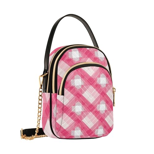 Pink White Gingham Checkered Women Shoulder Handbag Quilted Chain Wallet Cell Phone Purse Cute Designer Satchel Crossbody Bag2
