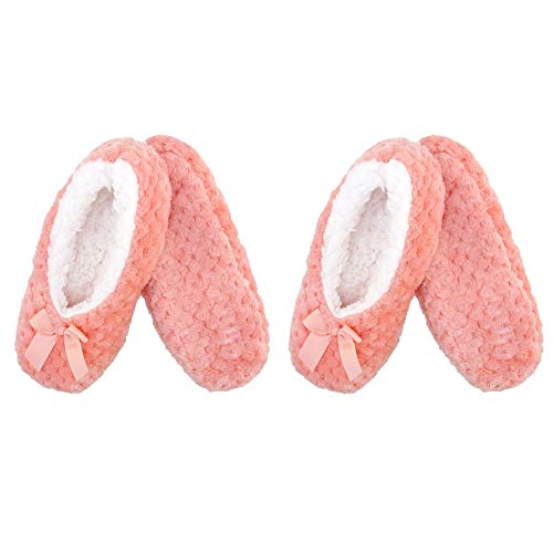 Image of BambooMN Women's Stripe Patterned Non-Slip Lined Travel Home Slippers - 2 Pairs