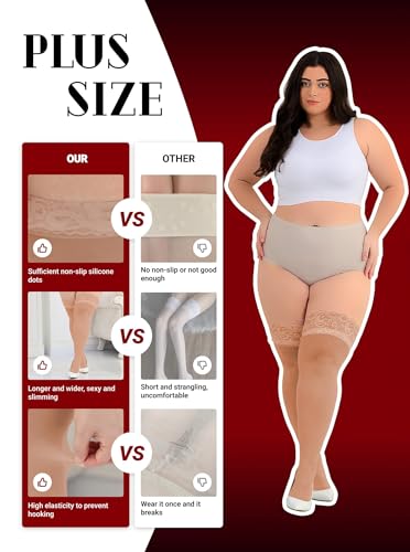 Hellomamma Plus Size Thigh High Stockings: Women Lace Anti-Slip Stay Up Sheer Pantyhose Lingerie Stockings for Sexy Women4