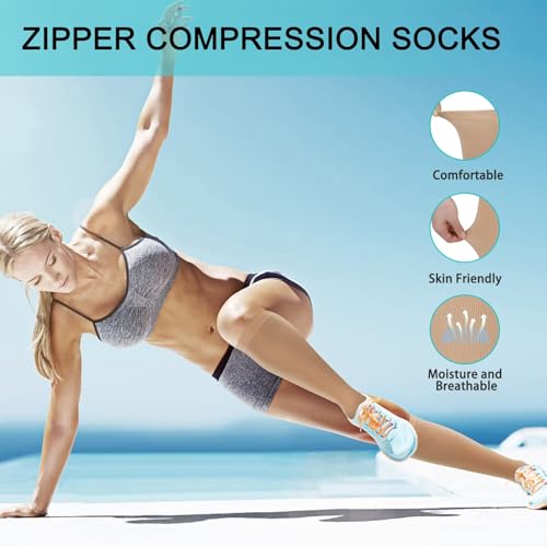 Image of Athbavib 2 Pairs Zipper Compression Socks, 15-20 mmHg Closed Toe Compression Stocking with Zipper for Women and Men