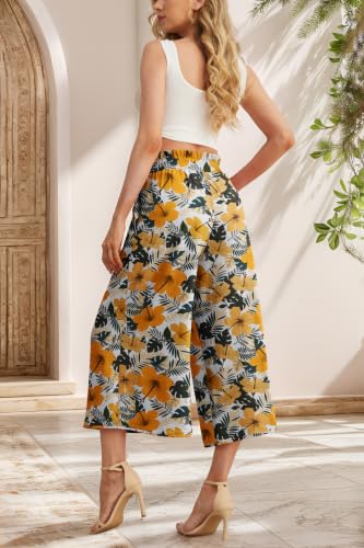 Image of IWOLLENCE Women Flowy Loose Wide Leg Pant Summer Beach Casual Trousers high Waist Adjustable Knot Business Work Casual Pants