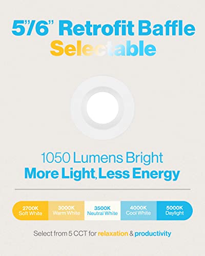 Sunco Led Recessed Lighting 6 Inch, 16 Pack Selectable 2700K/3000K/3500K/4000K/5000K, Dimmable Can Lights, Baffle Trim, 13W=120W, 1050Lm, Damp Rated, Retrofit Installation - Energy Star #TOP1