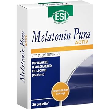 ESI - Melatonin Pura Activ, Integratore Alimentare in Ovalette a base di Melatonina e Valeriana, Favorisce il Sonno e Contrasta lo Stress, Senza Glutine e Vegan, 30 Ovalette