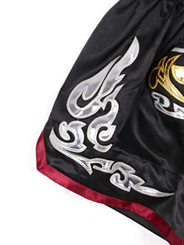 Foto von YiZYiF Herren Retro Shorts für Kickboxen Muay Thai K1 oder Jede Art von Kontaktsportarten Schwarz&Rot XL
