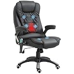 HOMCOM 6-Point Massage Office Chair with Seat Heated for Home Office, PU Leather High Back Executive Desk Chair with Adjustable Height and 360° Swivel for Work Study, Black