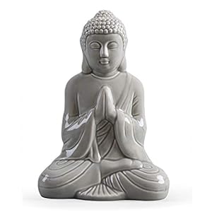 Ceramic Buddha Statue，Idol，Decorative Figurine Praying Buddha Statue, Serene Medium Buddha Statue（11 Inches Tall，Grey）