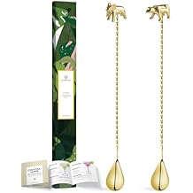 Homestia Gold 12-Inch Stainless Steel Cocktail Spoon with Elephant Bear Handle - Perfect for Mixing & Layering Drinks in Tall Cups, Bar & Shakers - Durable Long Handle Bar Stirrer 2 Pcs