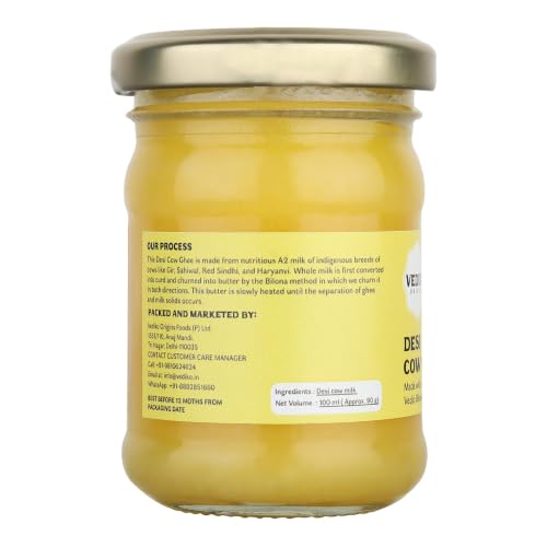 Image of Vediko Origins A2 Gir Cow Ghee | Traditional Bilona Method | Curd-Churned & Firewood-Cooked | Grass-Fed Desi Gir Cows | Danedar, Ayurvedic, Lactose-Free Ghee (100ml)