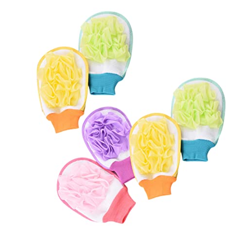 DEARMAMY 6 Piezas Guantes Exfoliantes de Ducha para Baño Guantes de Masaje Exfoliantes de Doble Cara Eliminador de Muerta Colores Aleatorios para Hombres y Mujeres Color