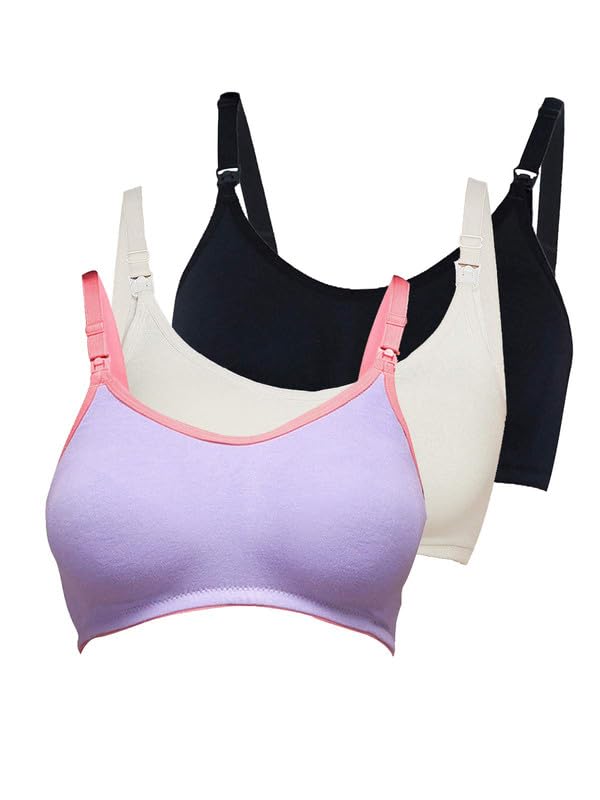Image of Inner Sense Organic Cotton Bamboo Nursing Bra for Women I Non Padded Feeding Bra with Keyhole Back Design I Wire Free Maternity Innerwear with Full Coverage