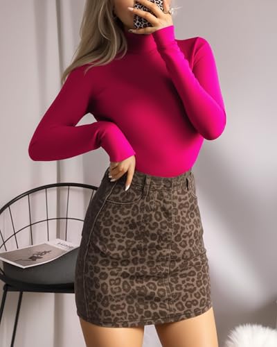 Image of MANGOPOP Women's Mock Turtle Neck Long Sleeve Tops Bodysuit Jumpsuit