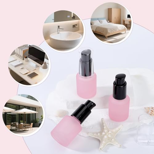 Image of Segbeauty 0.5oz Frosted Glass Lotion Pump Bottles, 3pcs Refillable Travel Size Containers for Lotions, 15ml Pink Glass Small Travel Containers for Creams, Mini Hair Oil Bottle Pump Dispenser Empty