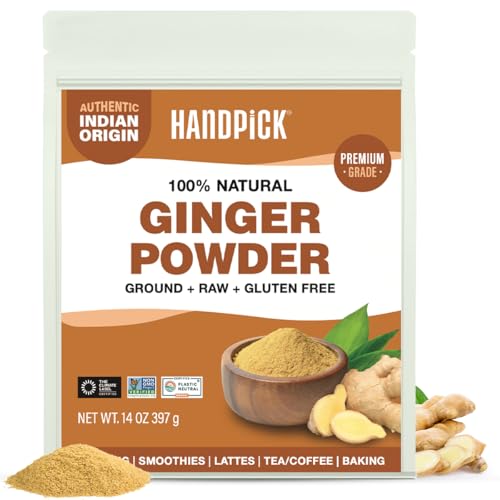 HANDPICK Ginger Powder (14oz/397g) No Additives, No Preservatives, No Fillers | Ginger Root Powder from India | Raw, Gluten Free, Non GMO | Perfect for Cooking, Baking | Resealable Zip Lock Pouch
