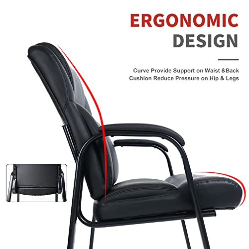 Clatina Big & Tall 400 Lb. Guest Chair, Leather Reception Chairs With Padded Arm Rest For Waiting Room Office Home And Meeting Conference-Black #TOP3