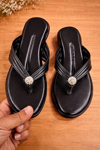 Image of Women Stylish Toe Ring Flats | Cushioned Comfort Slip-On Sandals | Anti-Slip Daily Wear| Lightweight Casual Footwear KS913