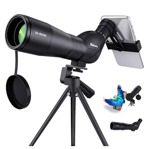 Spotting Scope,Huicocy 20-60x60mm Zoom 39-19m/1000m Fully Multi Coated Optical Lens Fogproof and Movably Eyepiece Rubber Design Telescope with Quick Smartphone Mount Kit and Tabletop Tripod for Target