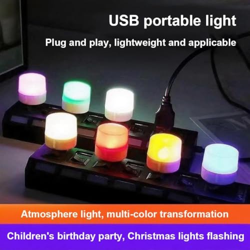 Image of 3Pack Mini USB Night Light - 7 Color Changing LED Atmosphere Light, Compact Plug in Ambient Lighting Source for Home Kitchen Bedroom Bathroom Hallway Corridor Nursery, Car Tiny Decorative Lamp Bulb