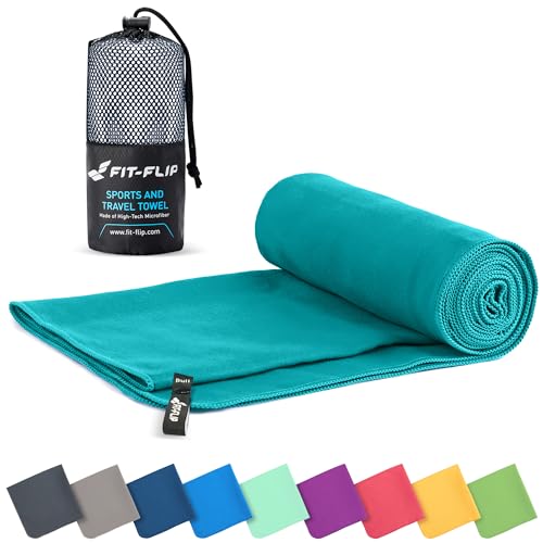 Fit-Flip Mikrofaser Handtuch - kompakte Microfaser Handtücher - ideal als Sporthandtuch, Reisehandtuch, Strandtuch - schnelltrocknend und leicht - Badetuch groß (80x160cm, Petrol)