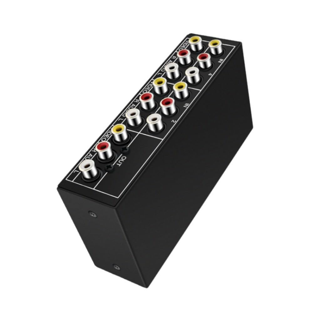 4 Port 3RCA AV Audio Video switcher 4 in 1 Out 1 in 4 Out Compatible with DVD Player PS2 PS3 Game Console TV Box Camcorder External TV Monitor Projector Sound Composite AV selector Switch Box