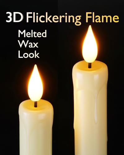 Image of Homemory 12 Pcs Plastic Flameless Taper Candles with Remote Timer Dimmer, Ivory Led Candlesticks with Flickering Flame Light, Lifelike Taper Candles Battery Operated for Indoor Decoration 9.6 Inches