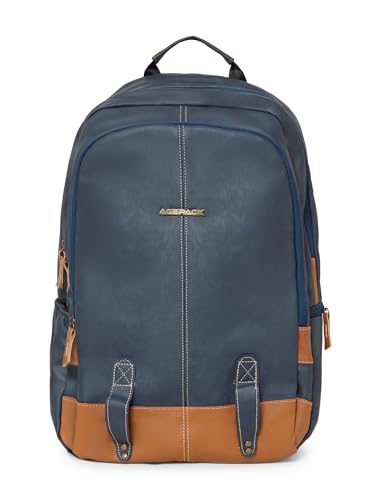 Image of ACEPACK Vegan Blue Leather Laptop Backpack - 20L, Laptop Sleeve, Anti-Sweat Padding & Organizer with Cable Slot