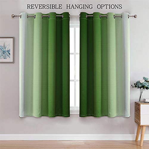 Image of G2000 Blackout Curtains & Drapes for Bedroom Living Room 63 Inch Length Green and Greyish White Room Darkening Window Treatments Ombre Thermal Insulated Light Blocking Grommet Backdrop 2 Panels Set