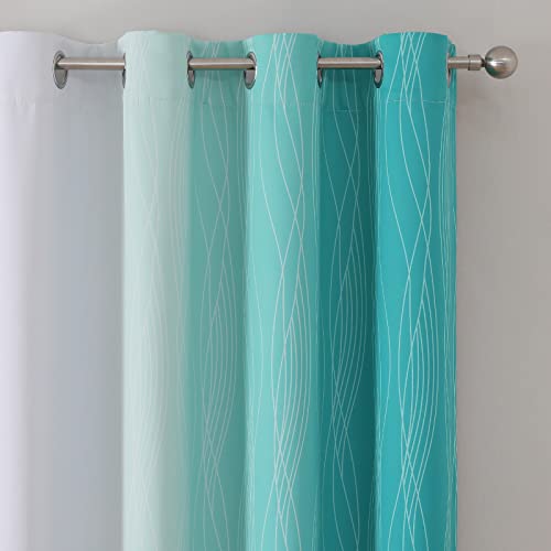 Estelar Textiler Teal and Greyish White Blackout Curtains 63 Inches Long, Room Darkening Grommet Curtains for Bedroom, Thermal Insulated Ombre Blackout Drapes for Living Room, 52Wx63L, 2 Panels by Estelar Textiler - Image 4