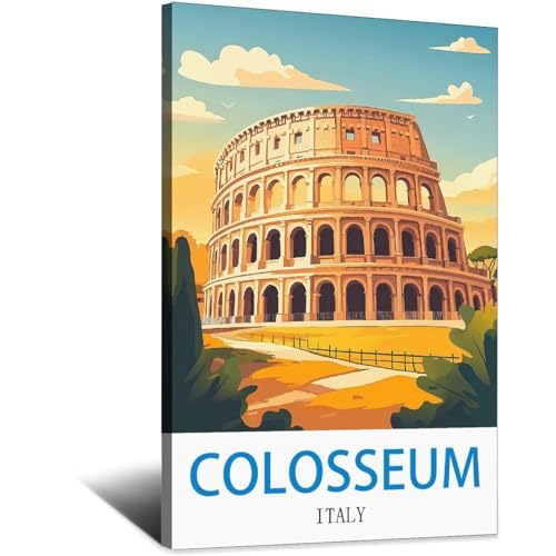 Poster de voyage vintage Colisée Italie 30x45cm avec finitions graphiques rétro
