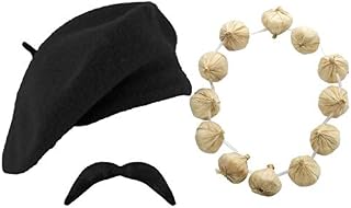 Adult Unisex French Day 3 Pieces Beret Moustache & Onion Garland Fancy Dress Set Costume