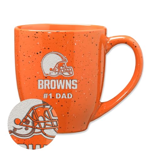 Rico Industries NFL Football Cleveland Browns #1Dad 16 oz Team Color Laser Engraved Speckled Ceramic Coffee Mug