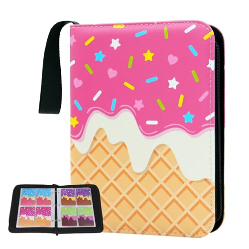 Cute Ice Cream Cake Card Binder for Girls, 400 Pocket Card Album Gifts, Ice Cream Donut Trading Game Card Holder Album for Standard Size Cards, Collectible Game Collection Case (PInk)